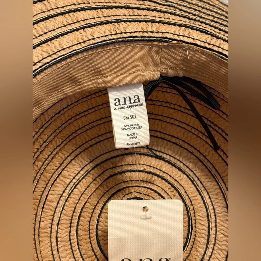 a.n.a. Striped Tan and Black Wide Brim Floppy Sun Hat NWT